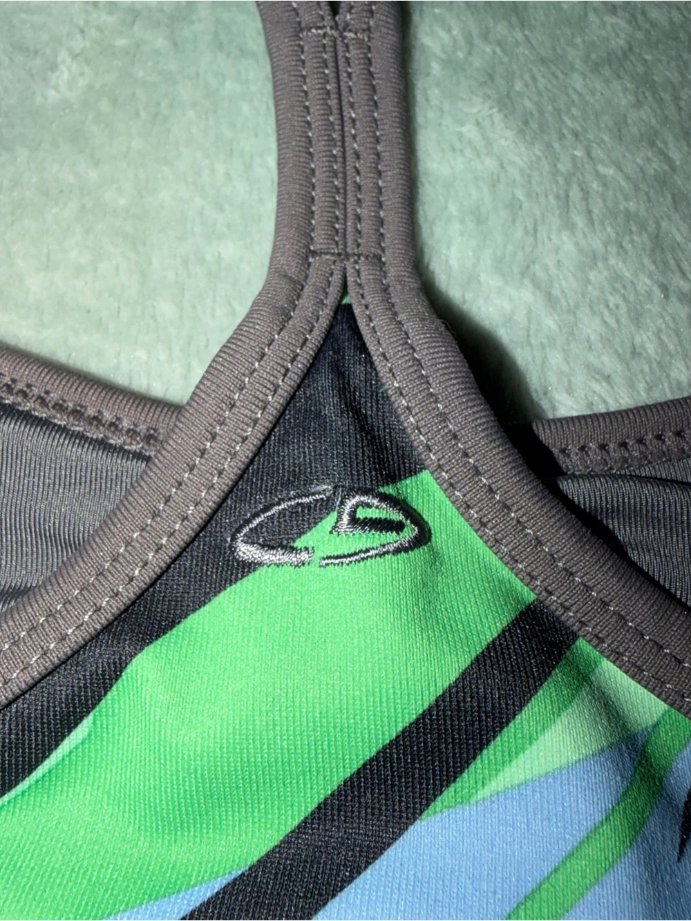 Women’s Green & Blue Patterned Racerback Tank Top - Picture 3 of 6